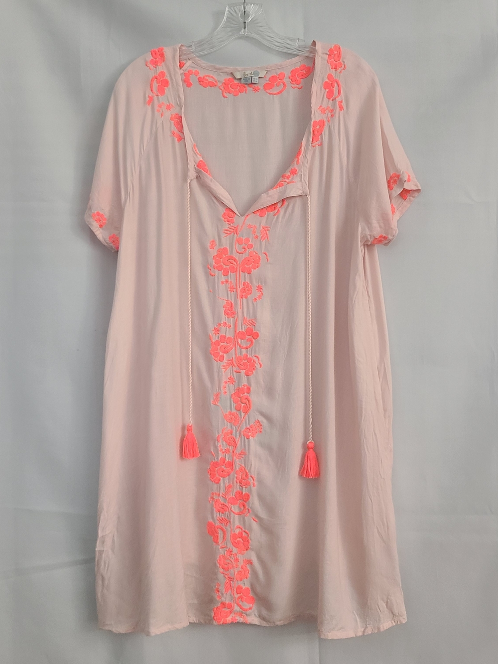 Boden US 16 UK 20 Pink Semi Sheer Neon Pink Embroidery Tassel Lightweight Dress